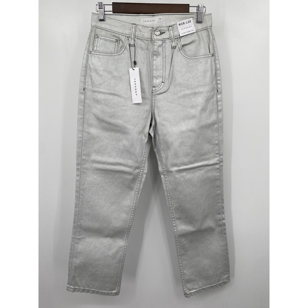 TopShop Women's Metallic silver sparkly denim Size‎ 28x32 NWT